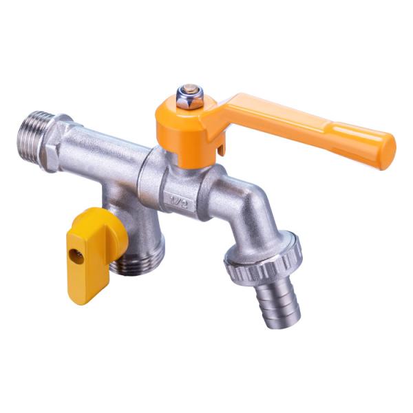 TMOK Factory Direct Double Head Yellow Handle Outdoor Garden Water Tap Irrigation Brass Bibcock