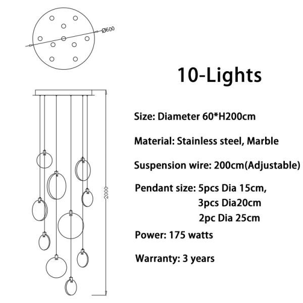 Modern Long Pendant Lights Luxury Staircase Marble Pendant Light(WH-NC-62）