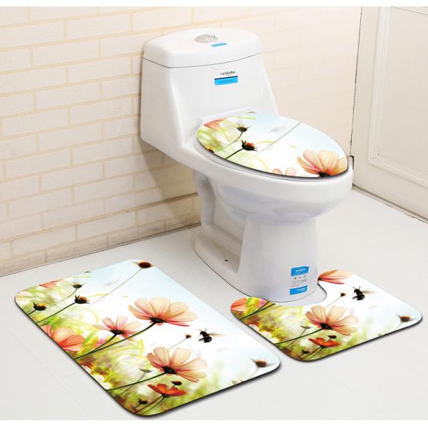 Polyester Sunflower Toilet Seat Cushion Toilet Lid Cover Set