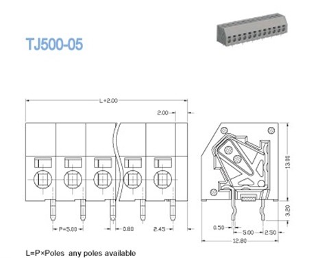 блоки PCB Screwless 300V 10A серые терминальные 5.00mm сооружают, прямоугольный вход провода