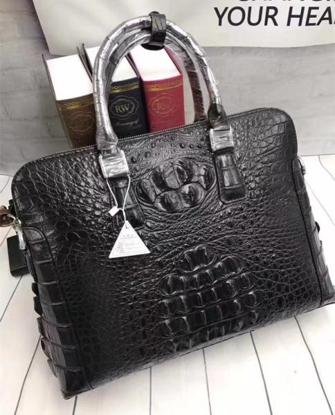 Genuine Crocodile Skin Men's Gray Laptop Briefcase Handbag Authentic Real Alligator Leather Businessmen Working Totes