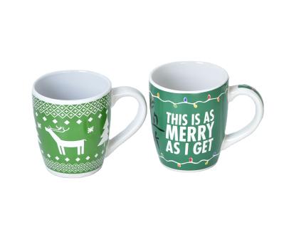 Canecas de café vermelhas festivas cerâmicas por atacado da caneca do Natal do decalque