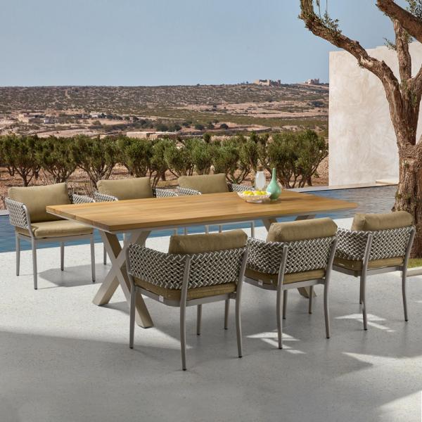 Luxury Aluminum Table And Rattan Chair Sets For High End Outdoor Dining Table Set