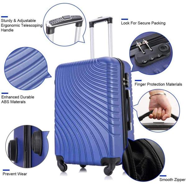 Ensemble de bagages à coque dure 3 pièces, valises à roues tournantes à 360 degrés, poignée rétractable, 20 pouces à transporter