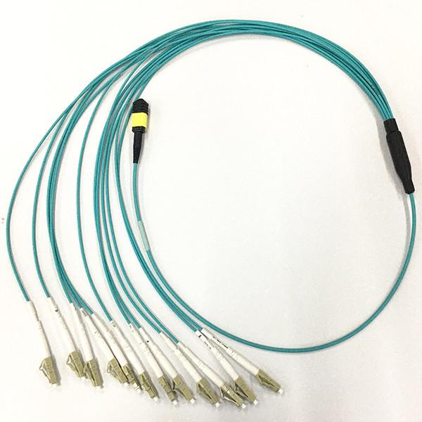 MPO ao polonês material do PC do Aqua OM3-300 do cabo de fibra ótica 3.0mm 12F LSZH da fuga do LC