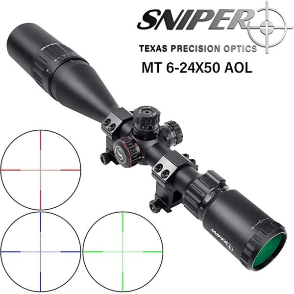 Red Green Blue Three Color illuminated tactical Reticle Riflescope 6-24x50mm