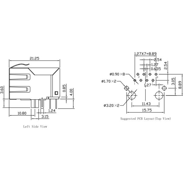 6605424-1 LPJ0064CNL 100Base-T Magnetic RJ45 Jack Through Hole