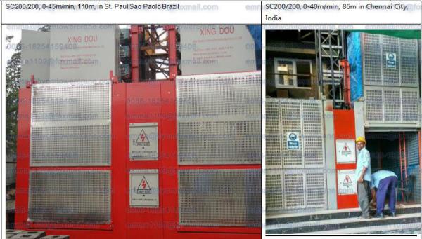 SC200/200 Construction Hoist of a Second Elevator Cage 2000kg Per Cage Load