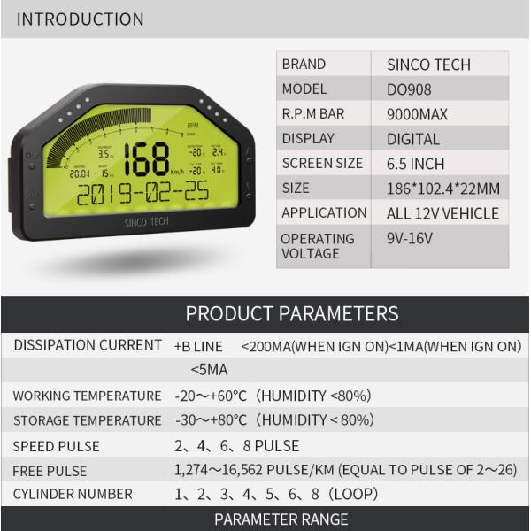 датчики автомобиля цифров Autometer приборной панели 9000rpm Do908