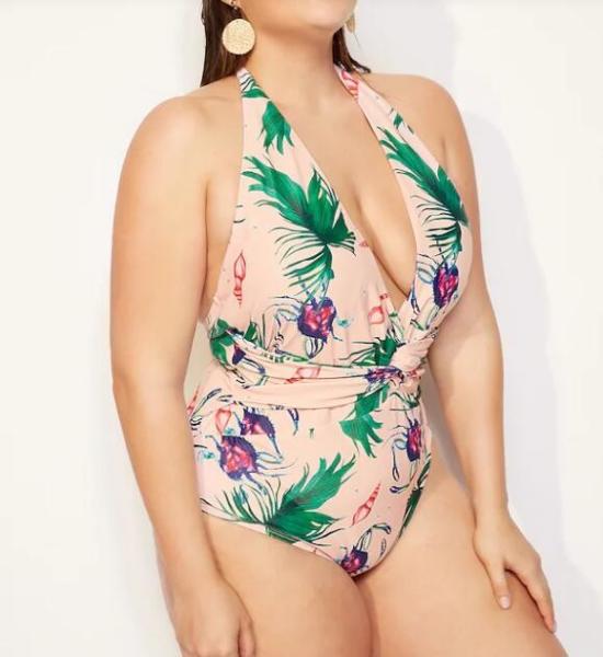 2019 New Plus Size One piece Swimsuit Deep V Swimsuit Women Push up V0001