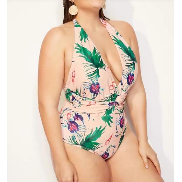 2019 New Plus Size One piece Swimsuit Deep V Swimsuit Women Push up V0001