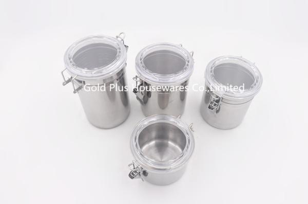 Set of 4 Refrigerator storage container stainless steel airtight canister with clamp coffee bean storage can