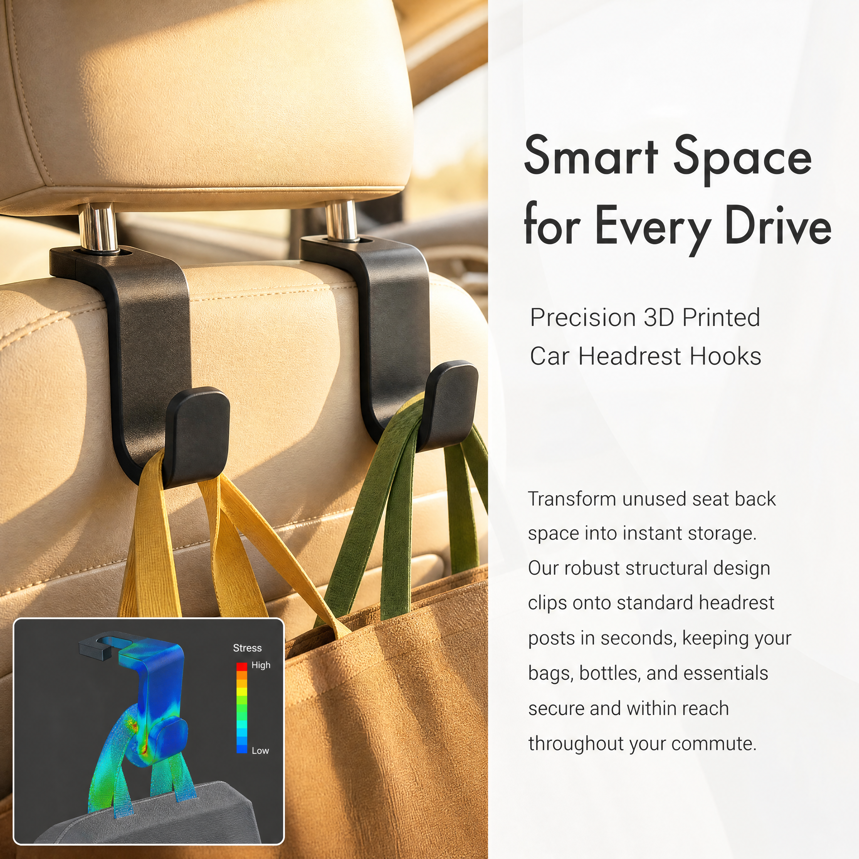 Custom Color 3D Printed Automotive Parts Hanging Sturdy Load Bearing Car Headrest Storage