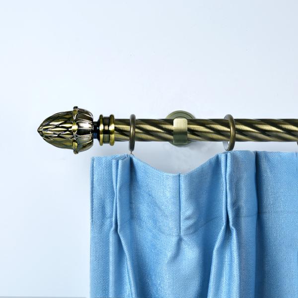 Classical Design Antique Brass Plastic Engraved Curtain Headers With Twisted Curtain Rod Set