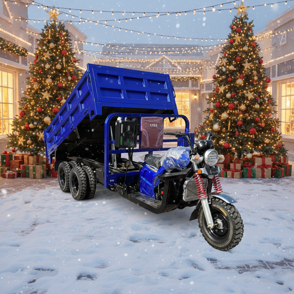 Self-unloading Fuel-powered Open Body Cargo Motorcycle with Sidecar