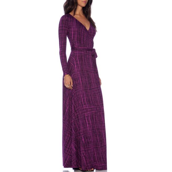 Long Sleeved Knitted Printed Stripped Evening Dress