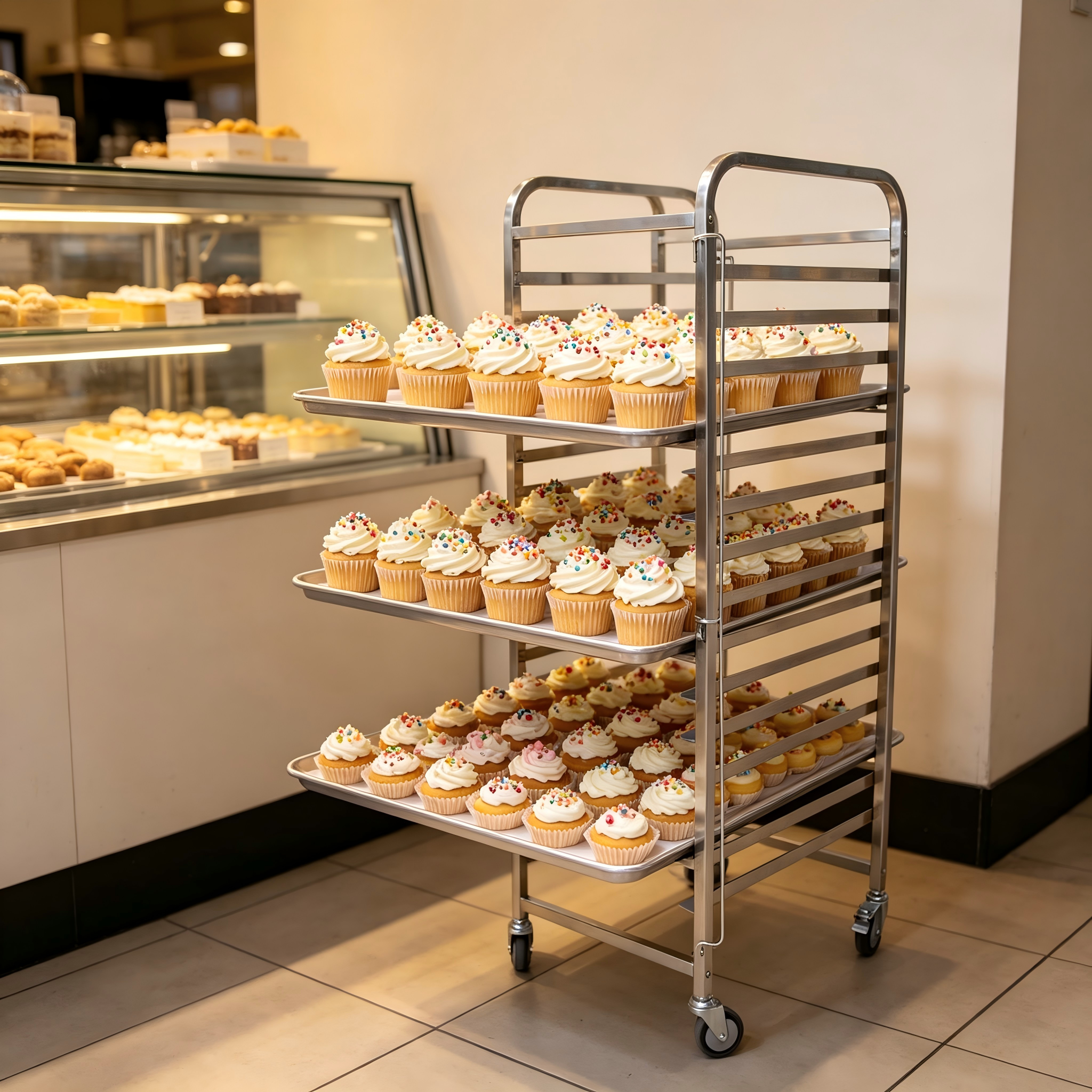 High Temperature Resistant 304 Stainless Steel Tray Trolley 18 Tier for Oven Blast Freezer Cold Room