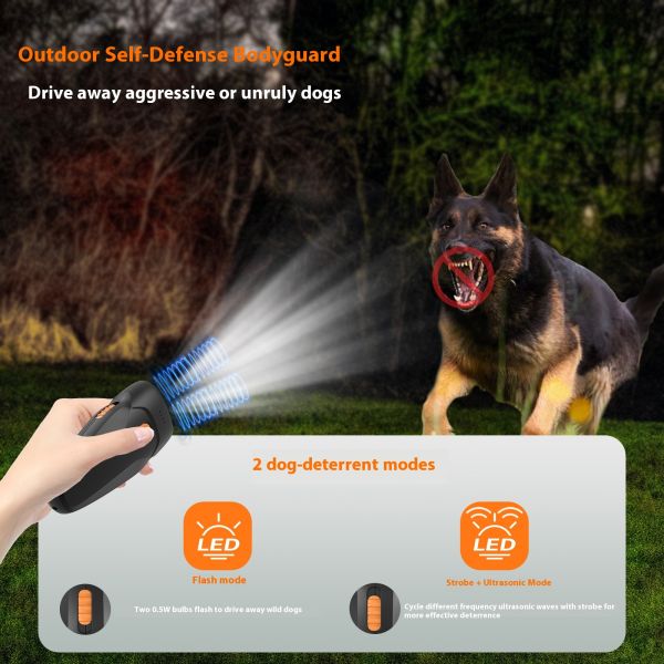 Outdoor Ultrasonic Dog Repeller LED Flashlight Handheld Electric Shock Control Device Self-Defense Eco-friendly Durable Plastic