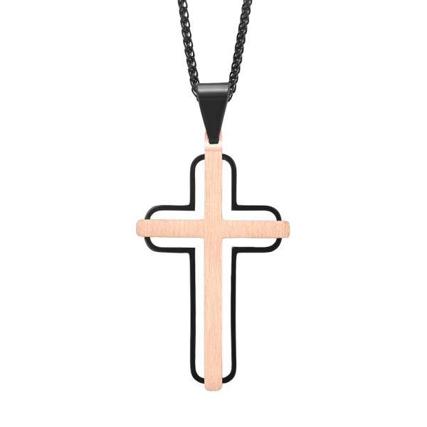 Vente à chaud Croix pendentif bleu et rose or Choker de prière métallique pour hommes Colliers en acier inoxydable Joyaux fin