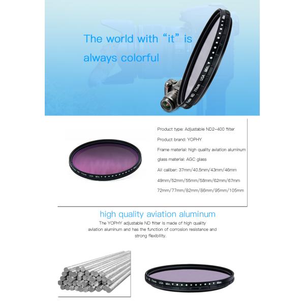 Adjutable Variable ND Filter HD MRC ND2-ND400 37mm To 95mm Caliber 18g