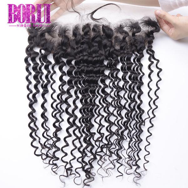 encaracolado profundo encaracolado suíço transparente frontal do fechamento HD do laço do cabelo 13x4 humano arrancado pre