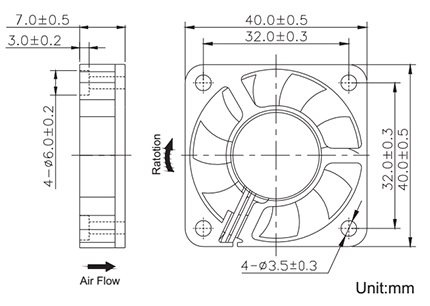 Square Sleeve Bearing DC Axial Cooling Fan , 40mm Case Fan Plastic Blade