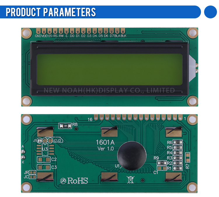Yellow Green Film 1601A Character LCD Screen 16 PIN Controller ST7066 1.5 Inches Multi Font Character Screen
