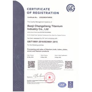 Baoji City Changsheng Titanium Co.,Ltd Certifications