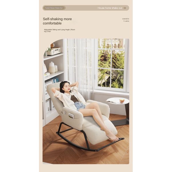 Leisure Sleeping Lazy Comfortable Upholstered Rocking Lounge Chair Fabric Upholstery Recliner Rocking Chair for Balcony