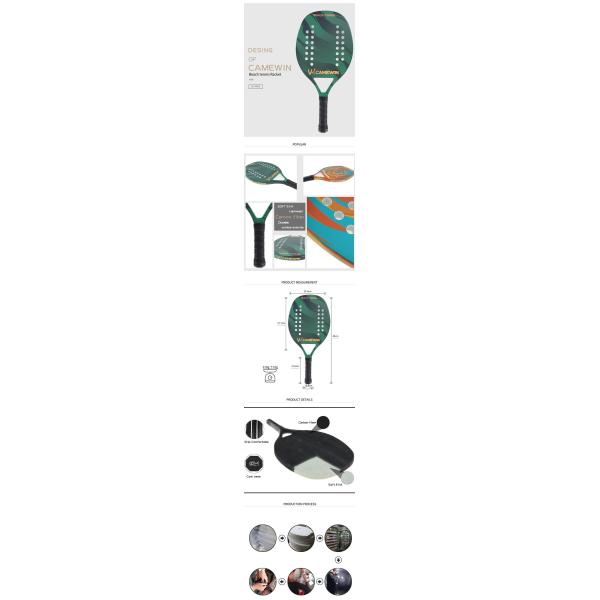 Beach Tennis Padel Racket Carbon Fiber Paddle Racket Soft EVA Face Outdoor Ball Sports