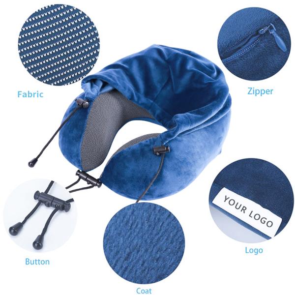 Convenient Hoodie Storage Bag U Shape Memory Foam Neck Pillow for Airline Travel