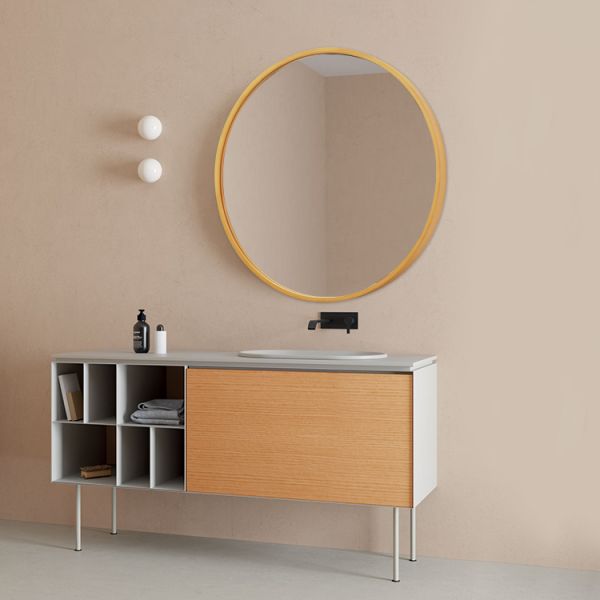 Vintage Solid Wood Frame Wall Mirror , Round Wall Mounted Bathroom Vanity Mirror