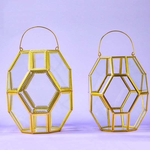 Retro polygon glass artifact wind lamp courtyard household candle holder Nordic romantic wedding club decoration