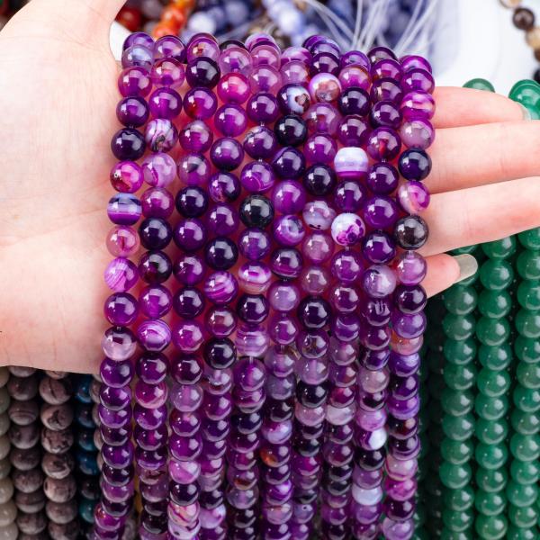 Purple Stripped Agate Healing 8mm Round Gemstone Beads For Gift Giving