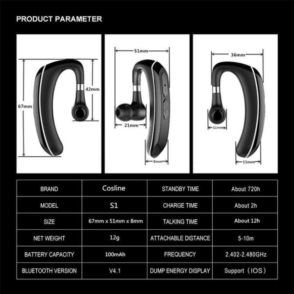  				S1 Original Handsfree Business Wireless Earphones Bluetooth with Mic Voice Control Ipx7 Waterproof Earphone for Phones 	        