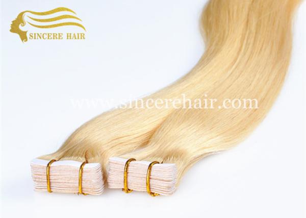 24 Inch Straight Blonde #613 Double Drawn Seamless Tape In Remy Human Hair Extensions for sale