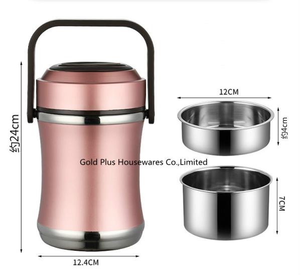 2L Ecofriendly vacuum stainless steel thermal insulated lunch box pink color bpa free thermal food jar