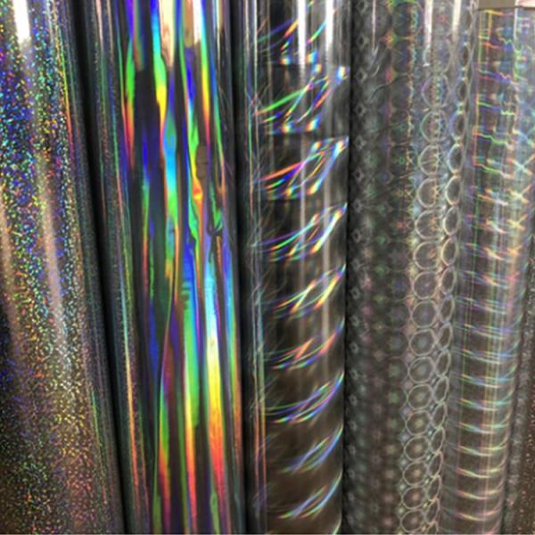 Folla de estampado en frío con patrón de arco iris / Folla de estampado en caliente holográfico para decoración de envases