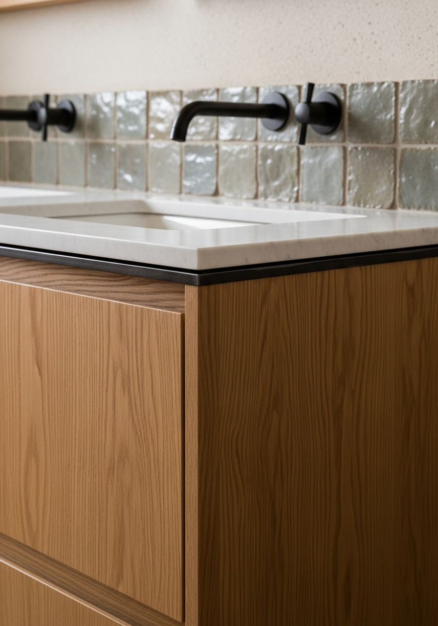 Quiet Morning Oak Bath Vanity with Powder-Coated Stainless Steel Frame