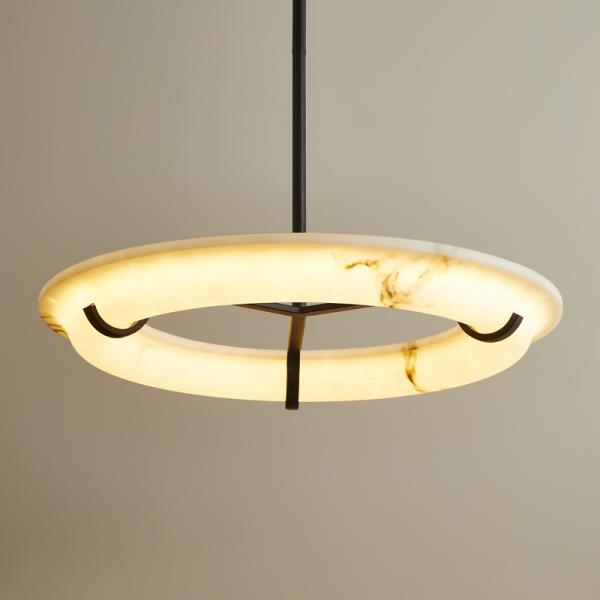 JYLINGTING Natural Alabaster Pendant Light Circular Chandelier Remote Control Minimalist Nordic Design for Dining Room Hanging Modern Pendant Light