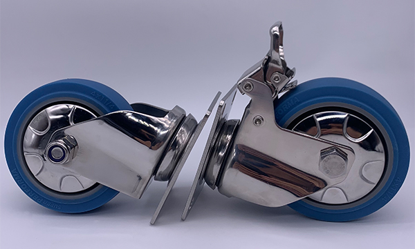 Кронштейн нержавеющей стали 3 колес рицинуса тормоза дюйма голубой резиновый