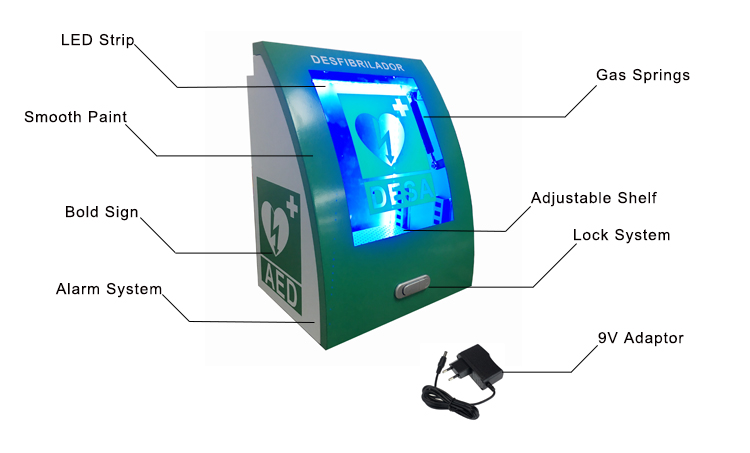CE одобрил Curvy шкаф дефибриллятора стены AED с прокладкой Ilumination СИД