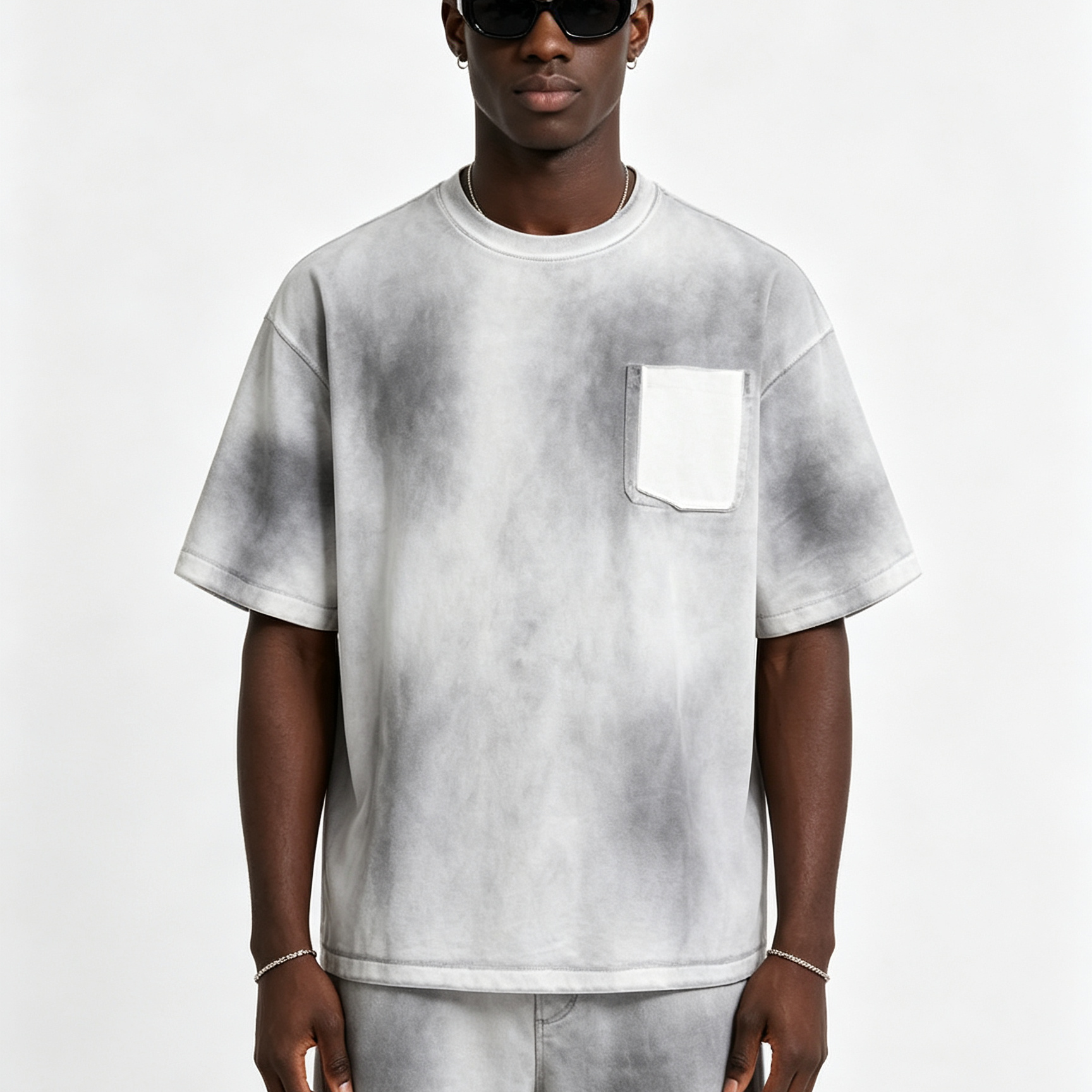 275GSM Basic Crew Neck Tee Spray Wash Short Sleeve Crew Neck Raw Edge