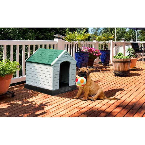 Large Plastic Dog House Outdoor Indoor Doghouse Puppy Shelter Water Resistant Easy Assembly Sturdy Dog Kennel