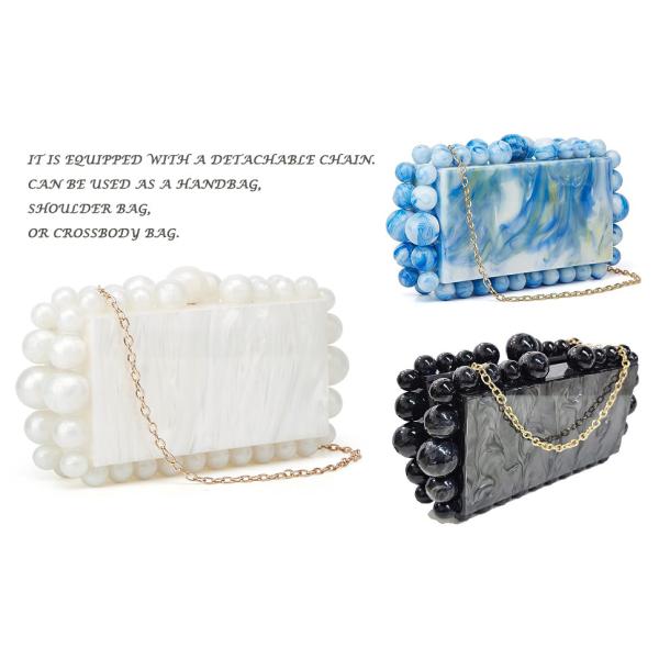 Clutch Acrylic Handbag Purse Handmade Beaded Pearl Dinner Ball Parties Bride Weddings Perspex Shoulder Bag