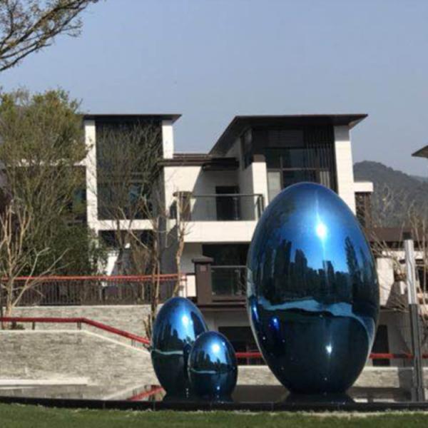 Electroplating Swimming Pool Fountain Statues Eggs Stainless Steel Modern Sculpture