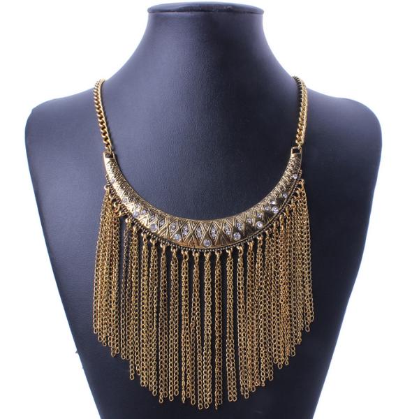 European-American big national wind exaggerated retro metal necklace diamond tassel neckla