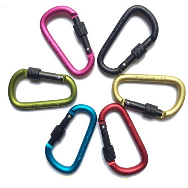 Keychain Clip, Spring Snap Key Chain Clip Hook with Screw Gate Buckle, Aluminum Carabiner D Shape Carabiners