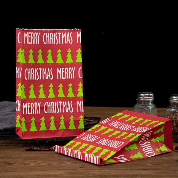 Christmas Printing Bio-degradable Kraft Paper Bag for Food Grade Eco-friendly Packaging