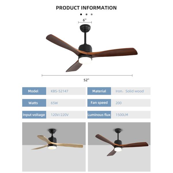 52Inch Time Setting Wood Ceiling Fan Light